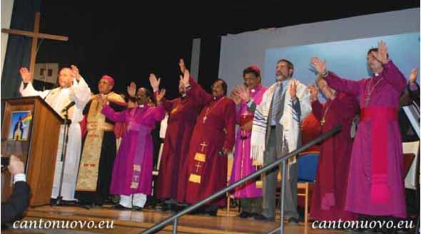 Archbishop Alberto Taveira, the rabbi of Rome, and several heretical bishops at Assisi